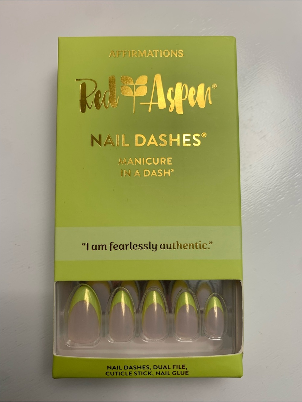 Red Aspen Nail Dashes Press-On Nails - Lime Green Accent
